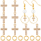 14Pcs Cubic Zirconia Charms, Real 18K Gold Plated, with Brass Findings, Cross, Clear, with 14Pcs Brass Open Jump Rings, Real 18K Gold Plated, 11x6.5x2mm, Hole: 0.8mm