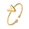 304 Stainless Steel Open Cuff Rings, Jewely for Women, Real 18K Gold Plated, Letter V, Inner Diameter: 19mm, Letter: 7x7mm