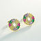 Brass Colorful Cubic Zirconia Stud Earrings, Flat Round, Golden, Letter O, 16x16mm