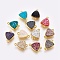 Brass Links Connectors, Nickel Free, with Druzy Resin, Triangle, Golden, Mixed Color, 16x11.5x5mm, Hole: 1.2mm