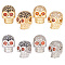 8Pcs 4 Colors Brass Micro Pave Cubic Zirconia Beads, Halloween Skull, Mixed Color, 12x9.5x12.5mm, Hole: 3mm, 2pcs/color
