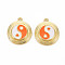 Rack Plating Light Gold Alloy Enamel Pendants, Cadmium Free & Lead Free, Flat Round with Yin Yang, Tomato, 20x18x3.5mm, Hole: 1.6mm