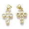 Brass Micro Pave Cubic Zirconia Pendants, with Brass Snap On Bails, Nickel Free, Cross, Clear, Real 16K Gold Plated, 17x11x2.5mm, Hole: 4x3mm