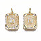 Brass Micro Pave Clear Cubic Zirconia Pendants, Nickel Free, Real 18K Gold Plated, Rounded Rectangle with Word, Letter.C, 19x14x2.5mm, Jump Ring: 5x0.7mm, 3mm inner diameter