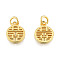 Brass Charms, with Jump Rings, Nickel Free, Flat Round with Chinese Character, Real 14K Gold Plated, 13.5x10x2mm, Jump Ring: 5x1mm, 3mm inner diameter
