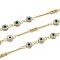 Brass Curb Chains, with Glass, Spool, Long-Lasting Plated, Soldered, Evil Eye, Golden, Links: 1.6x1.3x0.4mm, Beads: 3mm, Evil Eye: 12.5x6.7x2.9mm