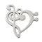 Non-Tarnish 304 Stainless Steel Pendants, Laser Cut, Heart with Music Note Charm, Stainless Steel Color, 30.5x28x1mm, Hole: 2.5mm