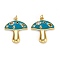 Real 18K Gold Plated Brass Micro Pave Cubic Zirconia Pendants, with Enamel and Jump Rings, Long-Lasting Plated, Mushroom, Dark Turquoise, 28x25x3.5mm, Jump Ring: 5x1mm, 3mm Inner Diameter