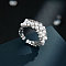 Adjustable Brass Micro Pave Cubic Zirconia and Imitation Pearl Cuff Open Rings, Platinum, Inner Diameter: 15~20mm