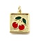 Brass Enamel Pendants, with Jump Ring, Cadmium Free & Lead Free, Real 18K Gold Plated, Cherry, 17x15x2mm, Hole: 3mm
