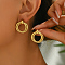 Stylish Geometric 201 Stainless Steel Textured Two-layer Stud Earrings, Golden, 23x23mm