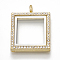 Alloy Magnetic Locket Pendants, with Rhinestone and Glass, Square, Crystal, Golden, 36x29x7mm, Hole: 5mm, Inner Measure: 21x21mm