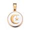 304 Stainless Steel Enamel Pendants, Flat Round with Moon and Star, Golden, White, 19x16x2mm, Hole: 4x6mm