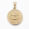 Real 18K Gold Plated 304 Stainless Steel Pendants, Flat Round with Twelve Constellation/Zodiac Sign, Gemini, 29x25x3.2mm, Hole: 9x4.5mm