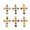 Alloy Pendants, with Rhinestone, Cadmium Free & Nickel Free & Lead Free, Cross, Light Gold, Colorful, 30.5x20x3.5mm, Hole: 2mm