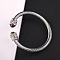Adjustable C-shaped 304 Stainless Steel Twist Open Cuff Bracelets with Natural Amethyst, Stainless Steel Color