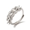 Adjustable Alloy Pad Ring Settings, with Clear Cubic Zirconia, Prong Ring Settings, 925 Sterling Silver Plated, Oval: Inner Diameter: 17.4mm, Tray: 3x3.5mm