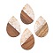 Transparent Resin & Walnut Wood Big Pendants, with Glitter Powder, Teardrop, White, 51.5x33~33.5x3.5mm, Hole: 2mm