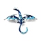 Dragon Alloy Rhinestone Brooches, Enamel Pins, Alloy Badge for Unisex, Antique Silver, Blue, 74x88x16mm