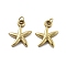Ocean Theme 304 Stainless Steel Pendants, with Jump Ring, Ion Plating(IP), Real 18K Gold Plated, Starfish, 15x12x2.5mm, Hole: 2.5mm