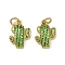 Brass Enamel Charms, Cactus Charm, with Jump Ring, Long-Lasting Plated, Cadmium Free & Lead Free, Rack Plating, Real 18K Gold Plated, Green, 14.5x11x3.5mm, Hole: 3.2mm