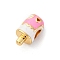 Brass Enamel European Beads, Large Hole Beads, Ice Cream, Cadmium Free & Lead Free, Rack Plating, Long-Lasting Plated, Real 18K Gold Plated, Pink, 15.5x8.5x8.5mm, Hole: 4.5mm