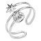 Vintage Stainless Steel Sun Star Wrap Open Cuff Ring for Women Men, Couple Rings, Stainless Steel Color