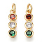 Brass Micro Pave Colorful Cubic Zirconia Pendants, Cadmium Free & Nickel Free & Lead Free, with Jump Ring, Round, Real 18K Gold Plated, 12.5x3.5x2mm, Hole: 2.4mm