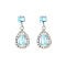 Cubic Zirconia Teardrop Dangle Stud Earrings, 304 Stainless Steel Drop Earrings, Light Sky Blue, 14.8x8.6mm