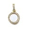 Brass Micro Pave Clear Cubic Zirconia Flat Round Charms, with Shell, Cadmium Free & Lead Free, Real 16K Gold Plated, 14x11x2.5mm, Hole: 5.5x3mm