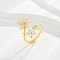 Brass Micro Pave Cubic Zirconia Cuff Rings, Flower, with Cat Eye, Beige, Inner Diameter: 17mm