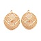 Rack Plating Brass Hollow Pendants, Oval Charms, Cadmium Free & Nickel Free & Lead Free, Light Gold, 35x28x4.5mm, Hole: 2mm