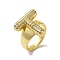 Letter Brass Micro Pave Clear Cubic Zirconia Open Cuff Ring for Women, Cadmium Free & Nickel Free & Lead Free, Real 18K Gold Plated, Letter T, 19.5x18.5mm, US Size 6(16.5mm)