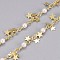 3.28 Feet Handmade Brass Beaded Chains, with Brass Charms, Glass Imitation Pearl, Soldered, Long-Lasting Plated, Star, White, Golden, 10.5x3.2x3mm, 3.5x2.5x0.3mm