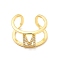 Clear Cubic Zirconia Initial Letter Open Cuff Ring, Real 18K Gold Plated Brass Double Line Ring for Women, Lead Free & Cadmium Free, Letter.M, US Size 6(16.5mm)