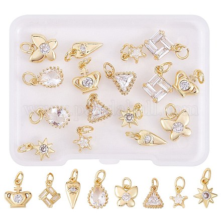 16шт 8 стиля латунные микропаве кубические циркониевые подвески KK-SZ0006-15-1