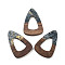 Walnut Wood Pendant, Resin & Gold Foil, Teardrop, Slate Gray, 45x30x3.5mm, Hole: 2mm