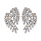 Alloy Leaf Stud Earrings, with Clear Cubic Zirconia, Golden, 47x21mm