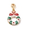 Christmas Alloy Enamel Pendants, with Brass Tube Bails, Christmas Wreath, Golden, 22.5x16x2.5mm, Hole: 3mm