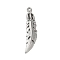Alloy Pendant, Feather, Platinum, 60x15.5x6.5mm, Hole: 2.5mm