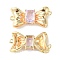 Brass Pave Cubic Zirconia Connector Charms, Real 18K Gold Plated, Bowknot Links, Lilac, 11x23x4.5mm, Hole: 1mm