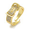 Rack Plating Brass Micro Pave Cubic Zirconia Belt Shape Open Cuff Rings for Women, Cadmium Free & Lead Free, Long-Lasting Plated, Real 18K Gold Plated, 9mm, Adjustable