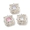 Brass Micro Pave Cubic Zirconia Beads, 
with Glass, Mixed Color, Square, Platinum, 15x15x8mm, Hole: 3x1mm