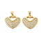 Brass Micro Pave Cubic Zirconia Pendants, Cadmium Free & Lead Free, Heart Charms, Real 16K Gold Plated, 19x20x3mm, Hole: 5x3.5mm