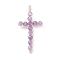 Natural Amethyst Faceted Round Beads Pendants, with Silver Color Plated Brass Findings, Cross Charms, 41.5~43x21~23x5~6mm, Hole: 2x3.5mm