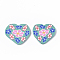 Handmade Polymer Clay Cabochons, Heart with Flower, Light Sea Green, 17~22x20~23x2mm