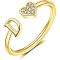 Adjustable Brass Rhinestone Cuff Rings, Letter & Heart, Golden, Letter D, Inner Diameter: 15~20mm