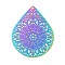 201 Stainless Steel Etched Metal Embellishments Pendants, Teardrop Charm, Rainbow Color, 44.5x35x0.3mm, Hole: 1.2mm