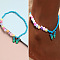 Alloy Butterfly Charm Glass Seed Beaded Stretch Anklets for Beach Party, Golden, Deep Sky Blue, 9-1/8 inch(230mm)