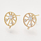 Brass Cubic Zirconia Stud Earring Findings, Nickel Free, with Loop, Real 18K Gold Plated, Flat Round, Flat Round: 11.5x10mm, Hole: 0.9mm, Pin: 0.8mm